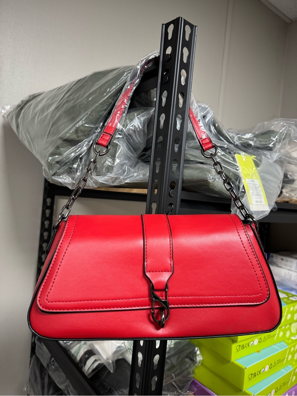 Red PU Shoulder Bag with Chain Strap